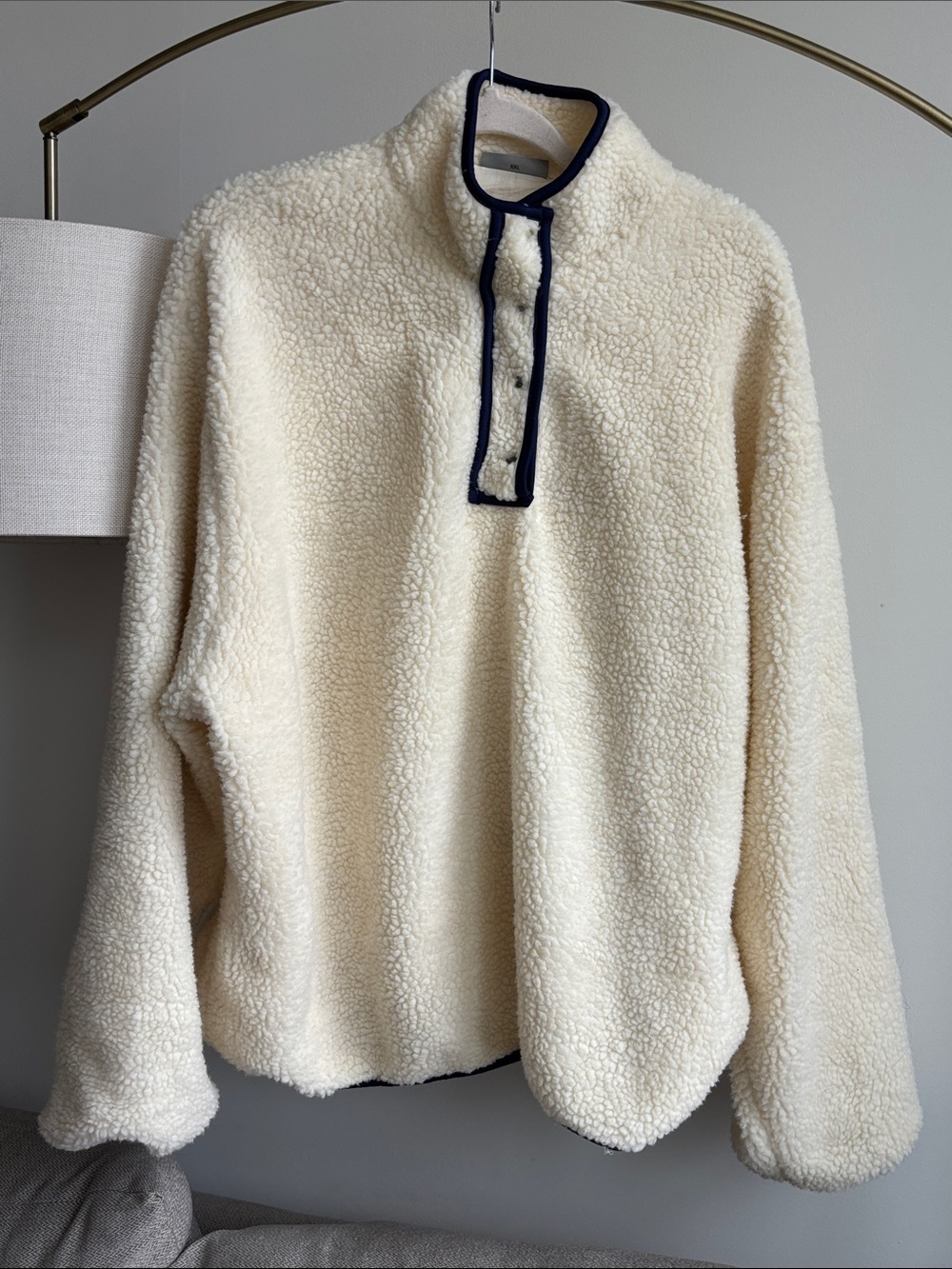 Parke Cream Sherpa Pullover with Navy Trim